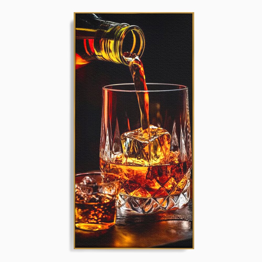 Premium-Leinwand Leinwand Wandkunst, LuxCanva® N1000, Whisky, Whisky, Getränk, Gläser, Eis, Cub, Verfeinerung, Luxus, Luxus, Verkostung, Lounge, Bar, Restaurant, Küche