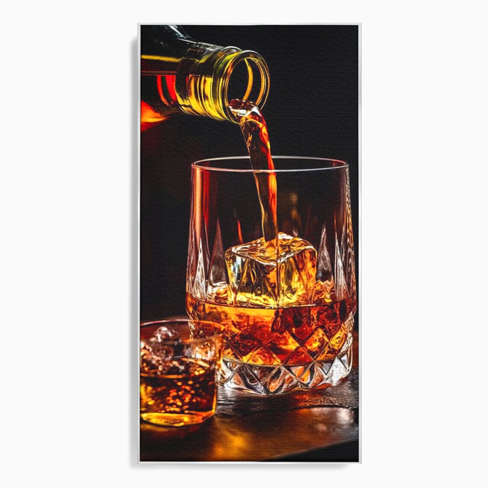 Premium-Leinwand Leinwand Wandkunst, LuxCanva® N1000, Whisky, Whisky, Getränk, Gläser, Eis, Cub, Verfeinerung, Luxus, Luxus, Verkostung, Lounge, Bar, Restaurant, Küche