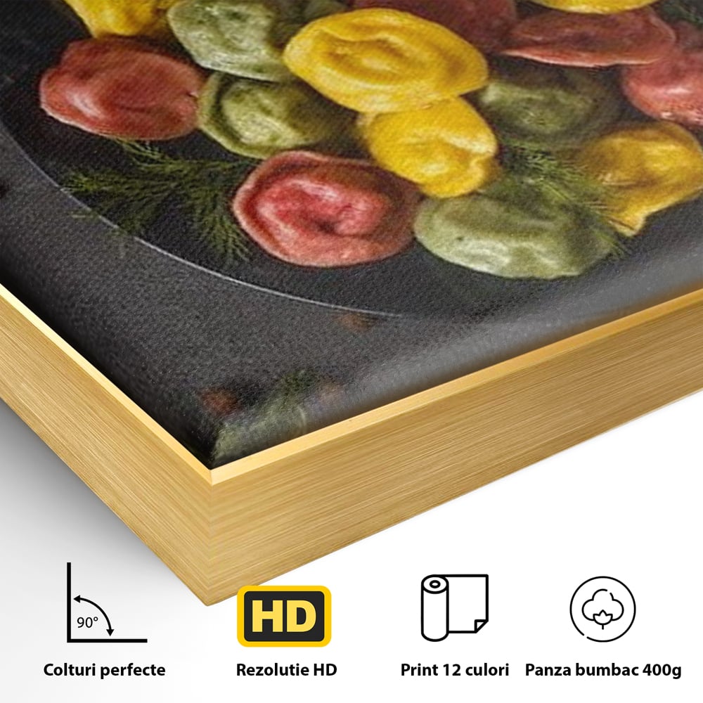 Leinwand Premium Canvas Wandbilder, LuxCanva® N1001, Farbenfreude, Pasta, Lebensmittel, Ravioli, Gastronomie, Teller, Gabel, Gabel, Italienisch, Geschmack, Gewürze, Restaurant, Küche