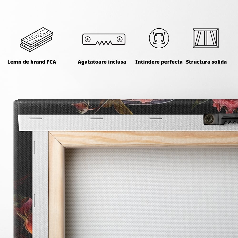 Tablou Canvas Premium, LuxCanva® N1004, Elixirul Pasiunii, Cocktail, Pahare, Bautura, Trandafiri, Petale, Romantic, Delicat, Rasfat, Elegant, Lounge, Bar, Restaurant, Bucatarie
