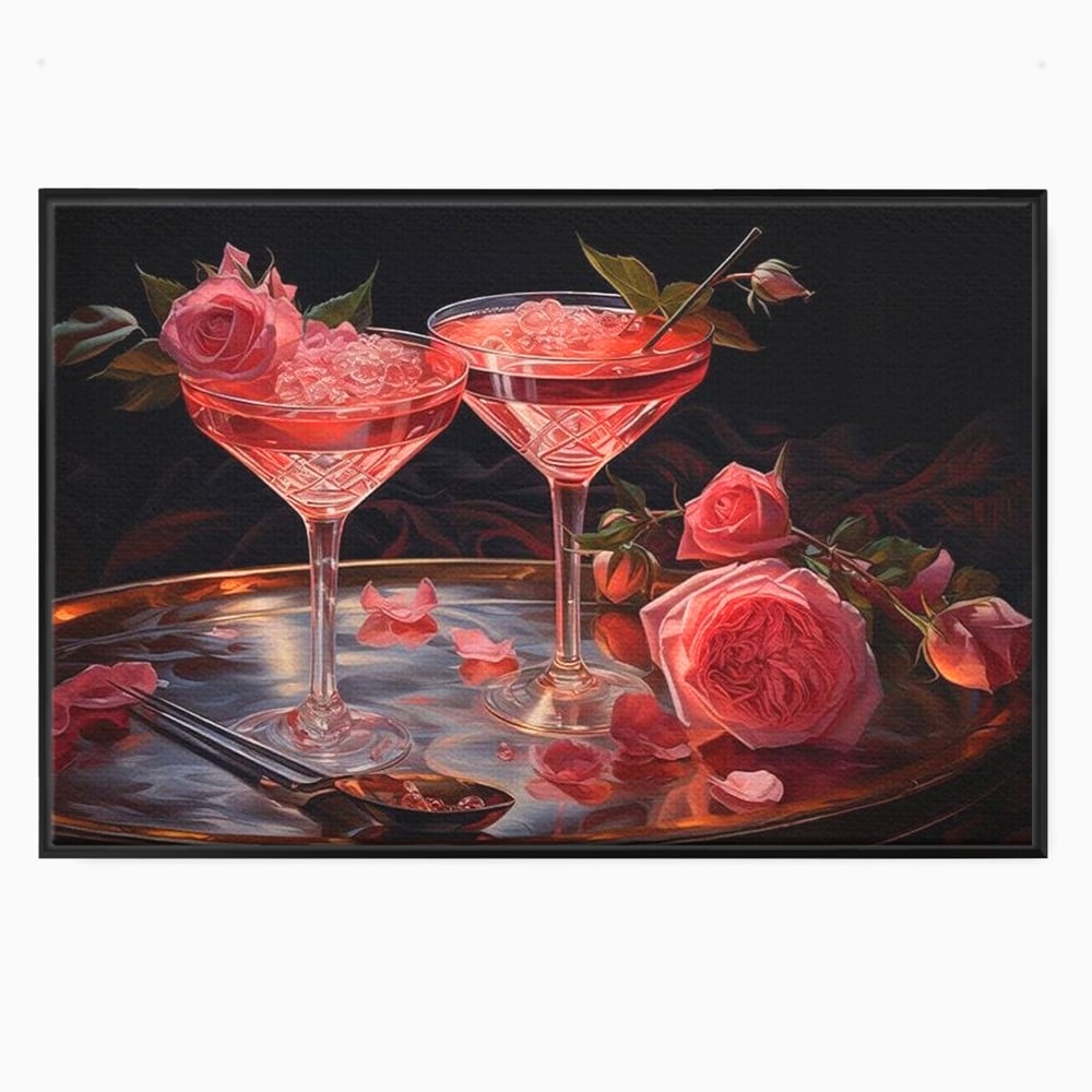 Tablou Canvas Premium, LuxCanva® N1004, Elixirul Pasiunii, Cocktail, Pahare, Bautura, Trandafiri, Petale, Romantic, Delicat, Rasfat, Elegant, Lounge, Bar, Restaurant, Bucatarie