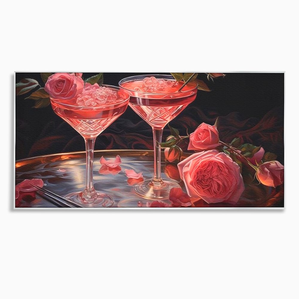 Tablou Canvas Premium, LuxCanva® N1004, Elixirul Pasiunii, Cocktail, Pahare, Bautura, Trandafiri, Petale, Romantic, Delicat, Rasfat, Elegant, Lounge, Bar, Restaurant, Bucatarie