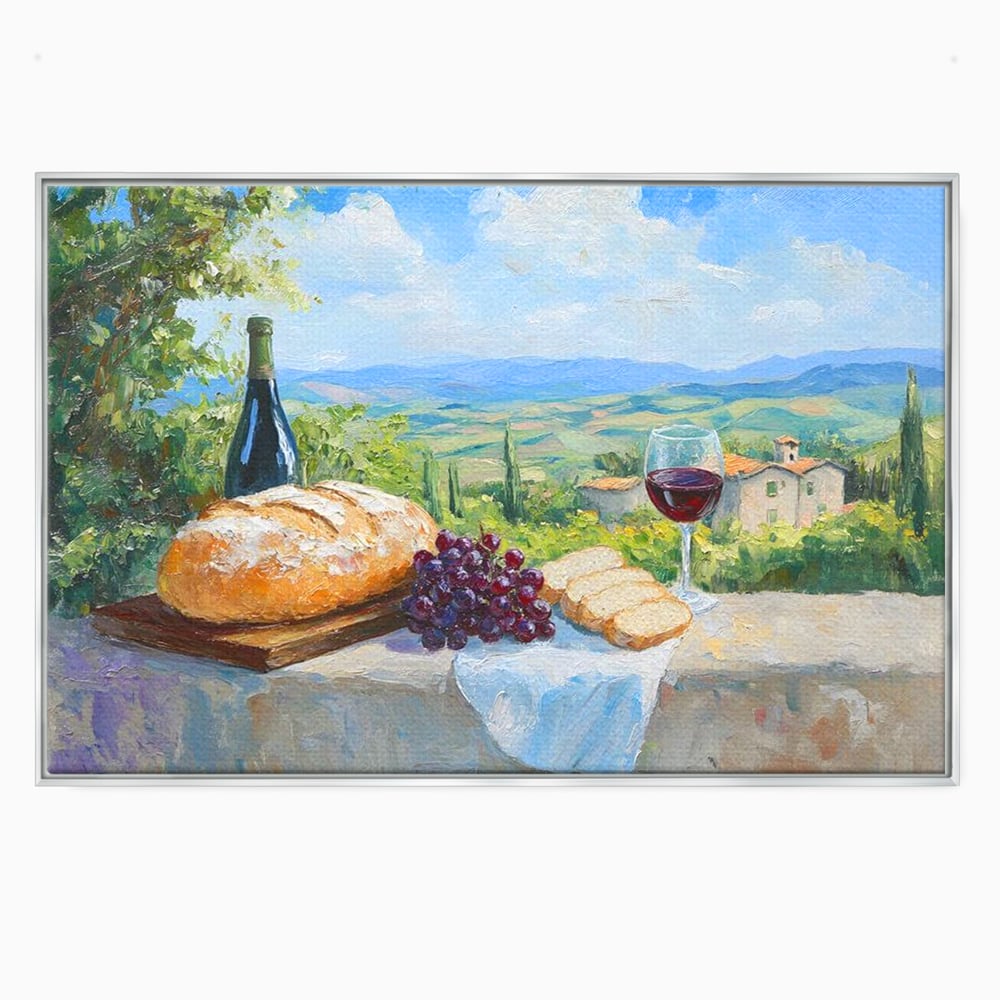 Tablou Canvas Premium, LuxCanva® N1005, Traditie si Gust, Rustic, Struguri, Paine, Vin Rosu, Sticla, Priveliste, Natura, Traditional, Mancare, Restaurant, Bucatarie