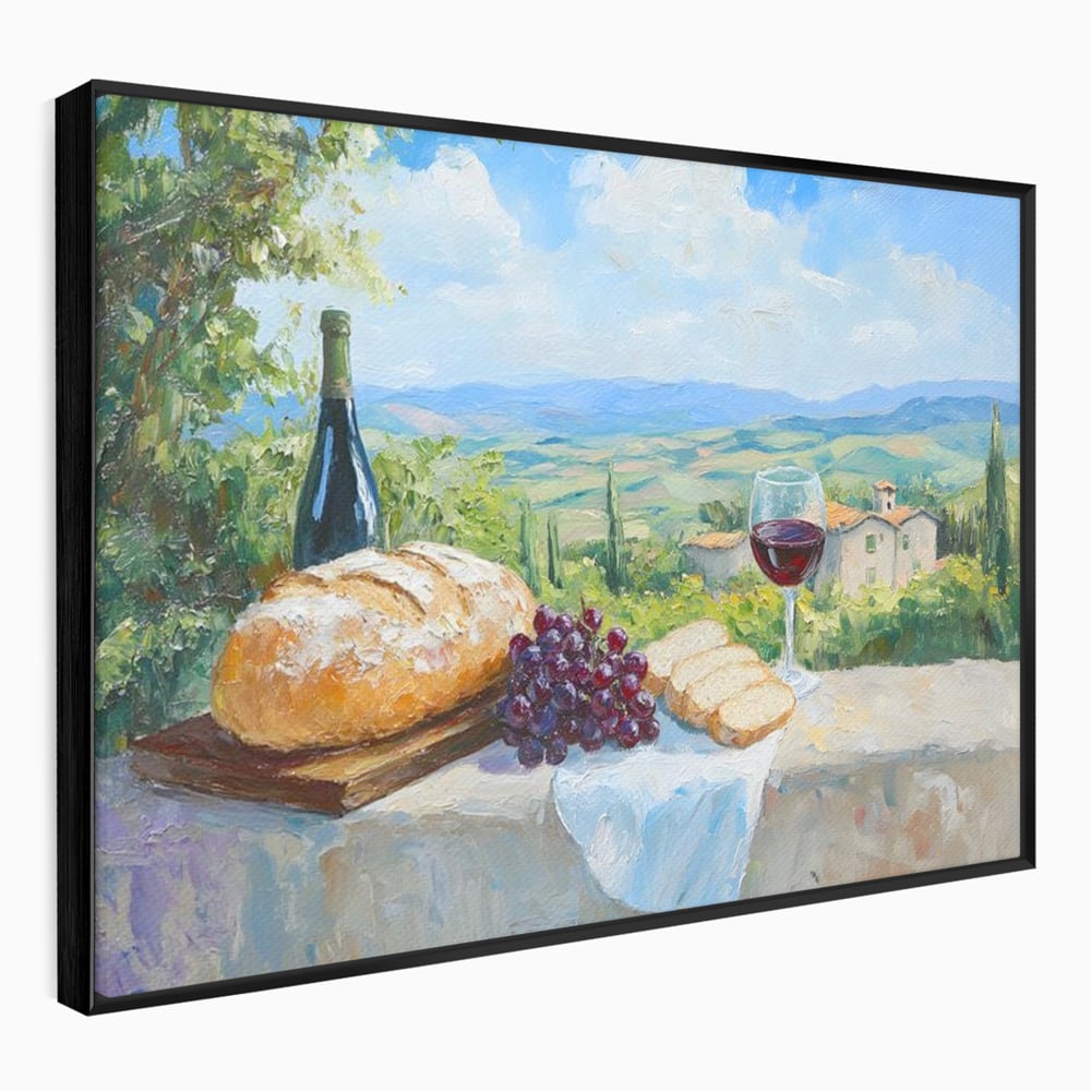 Tablou Canvas Premium, LuxCanva® N1005, Traditie si Gust, Rustic, Struguri, Paine, Vin Rosu, Sticla, Priveliste, Natura, Traditional, Mancare, Restaurant, Bucatarie