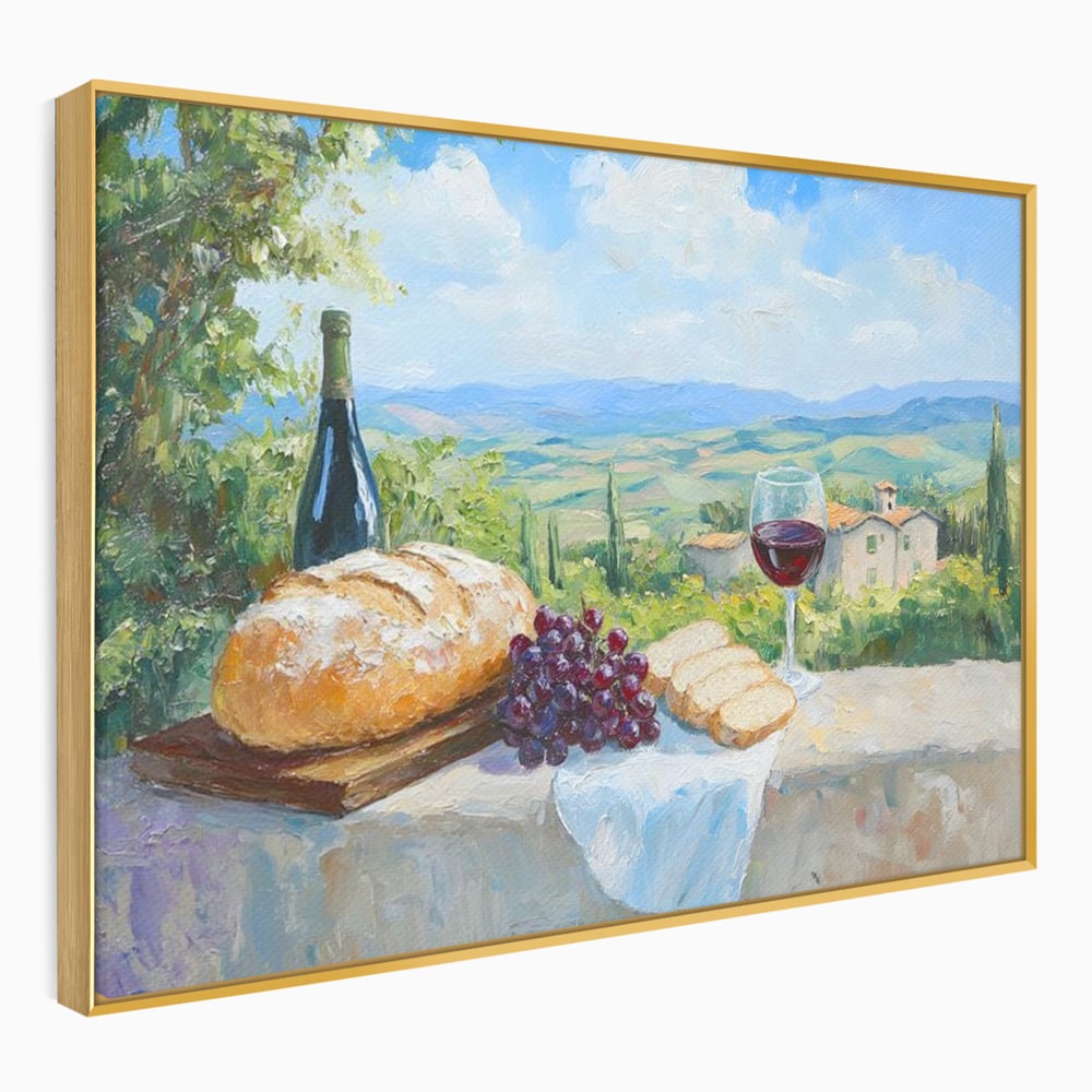 Tablou Canvas Premium, LuxCanva® N1005, Traditie si Gust, Rustic, Struguri, Paine, Vin Rosu, Sticla, Priveliste, Natura, Traditional, Mancare, Restaurant, Bucatarie