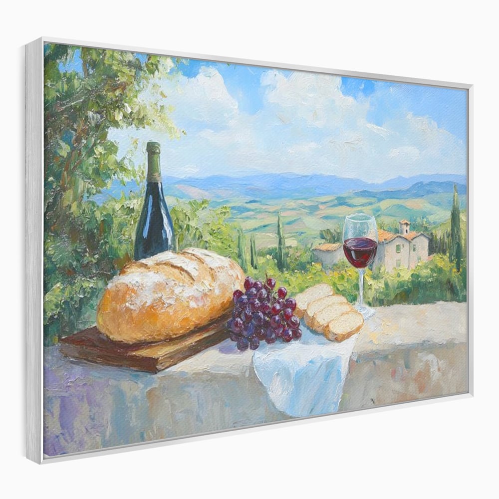 Tablou Canvas Premium, LuxCanva® N1005, Traditie si Gust, Rustic, Struguri, Paine, Vin Rosu, Sticla, Priveliste, Natura, Traditional, Mancare, Restaurant, Bucatarie