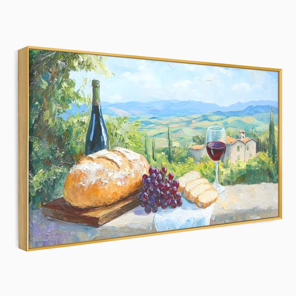 Tablou Canvas Premium, LuxCanva® N1005, Traditie si Gust, Rustic, Struguri, Paine, Vin Rosu, Sticla, Priveliste, Natura, Traditional, Mancare, Restaurant, Bucatarie