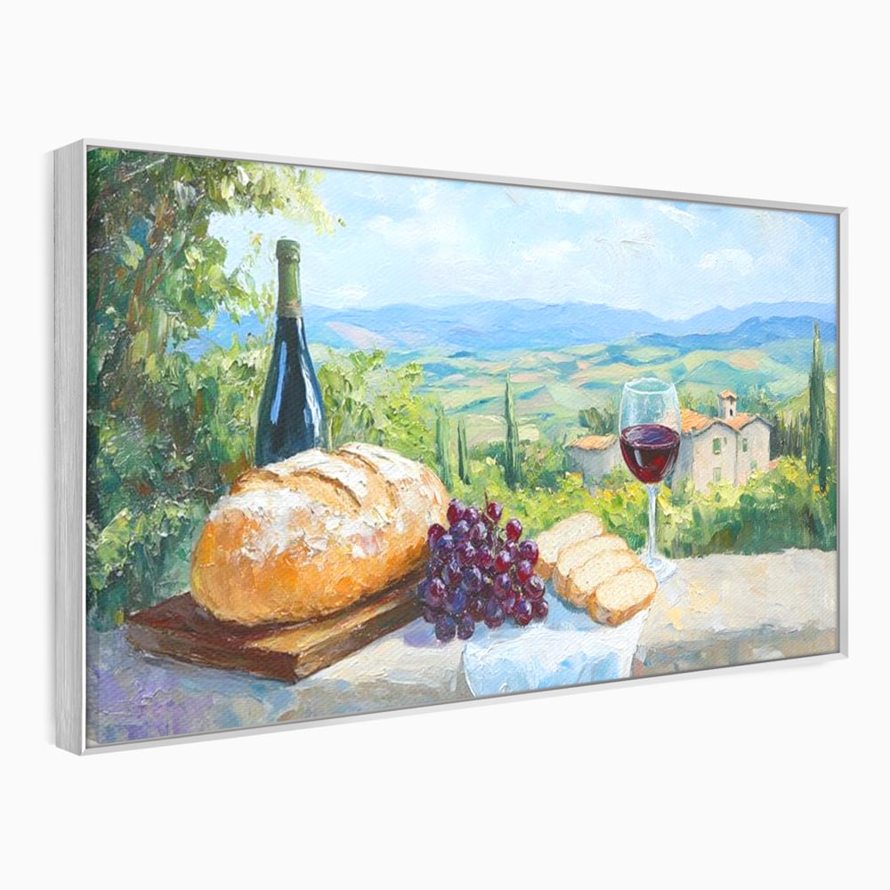 Tablou Canvas Premium, LuxCanva® N1005, Traditie si Gust, Rustic, Struguri, Paine, Vin Rosu, Sticla, Priveliste, Natura, Traditional, Mancare, Restaurant, Bucatarie
