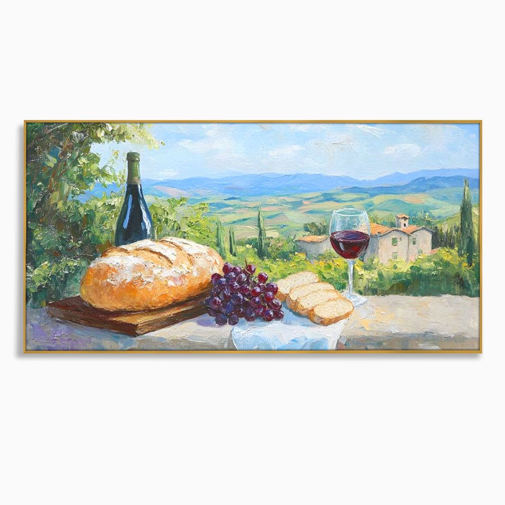 Tablou Canvas Premium, LuxCanva® N1005, Traditie si Gust, Rustic, Struguri, Paine, Vin Rosu, Sticla, Priveliste, Natura, Traditional, Mancare, Restaurant, Bucatarie
