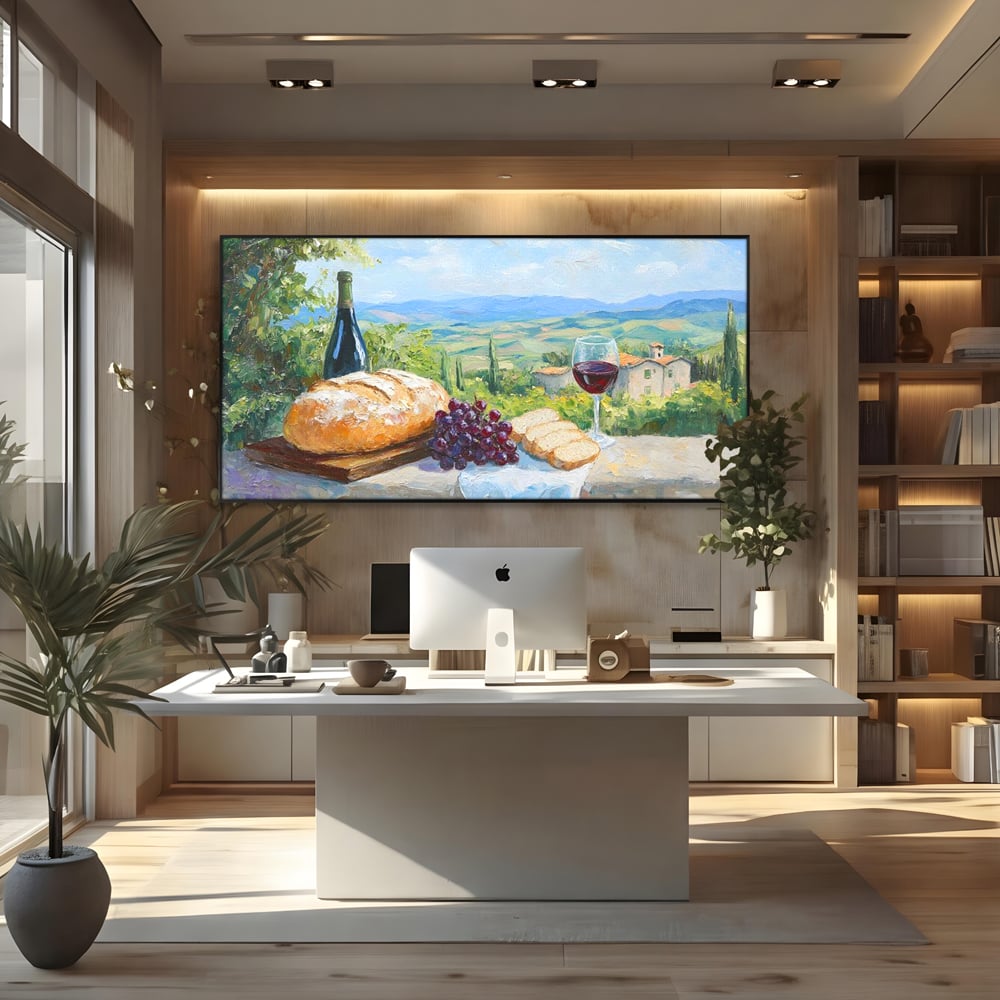 Tablou Canvas Premium, LuxCanva® N1005, Traditie si Gust, Rustic, Struguri, Paine, Vin Rosu, Sticla, Priveliste, Natura, Traditional, Mancare, Restaurant, Bucatarie