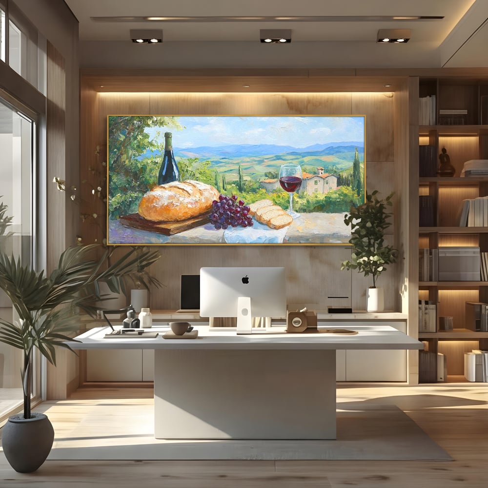 Tablou Canvas Premium, LuxCanva® N1005, Traditie si Gust, Rustic, Struguri, Paine, Vin Rosu, Sticla, Priveliste, Natura, Traditional, Mancare, Restaurant, Bucatarie