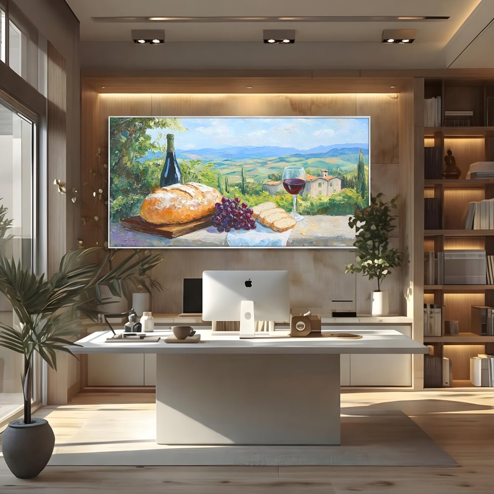 Tablou Canvas Premium, LuxCanva® N1005, Traditie si Gust, Rustic, Struguri, Paine, Vin Rosu, Sticla, Priveliste, Natura, Traditional, Mancare, Restaurant, Bucatarie