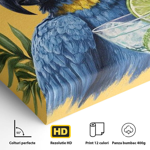 Tablou Canvas Premium, LuxCanva® N1006, Aroma Tropicelor, Cocktail, Mojito, Party, Pahar, Papagal, Sombrero, Tropical, Lime, Bar, Vacanta, Restaurant, Bucatarie