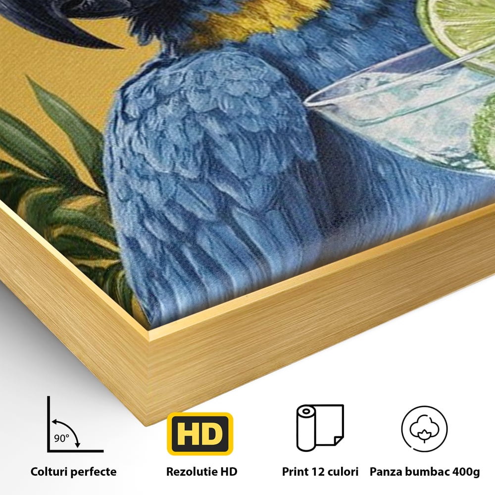 Tablou Canvas Premium, LuxCanva® N1006, Aroma Tropicelor, Cocktail, Mojito, Party, Pahar, Papagal, Sombrero, Tropical, Lime, Bar, Vacanta, Restaurant, Bucatarie