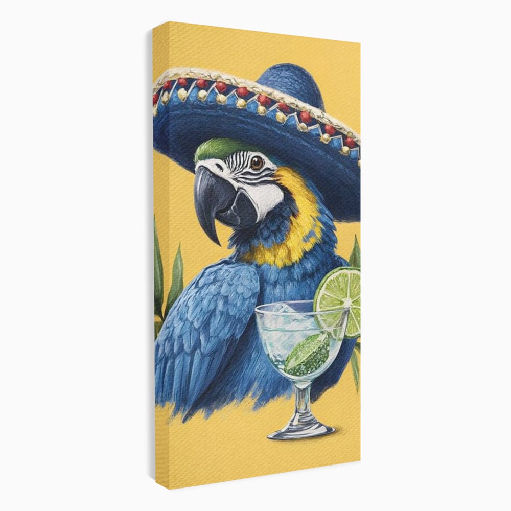 Tablou Canvas Premium, LuxCanva® N1006, Aroma Tropicelor, Cocktail, Mojito, Party, Pahar, Papagal, Sombrero, Tropical, Lime, Bar, Vacanta, Restaurant, Bucatarie