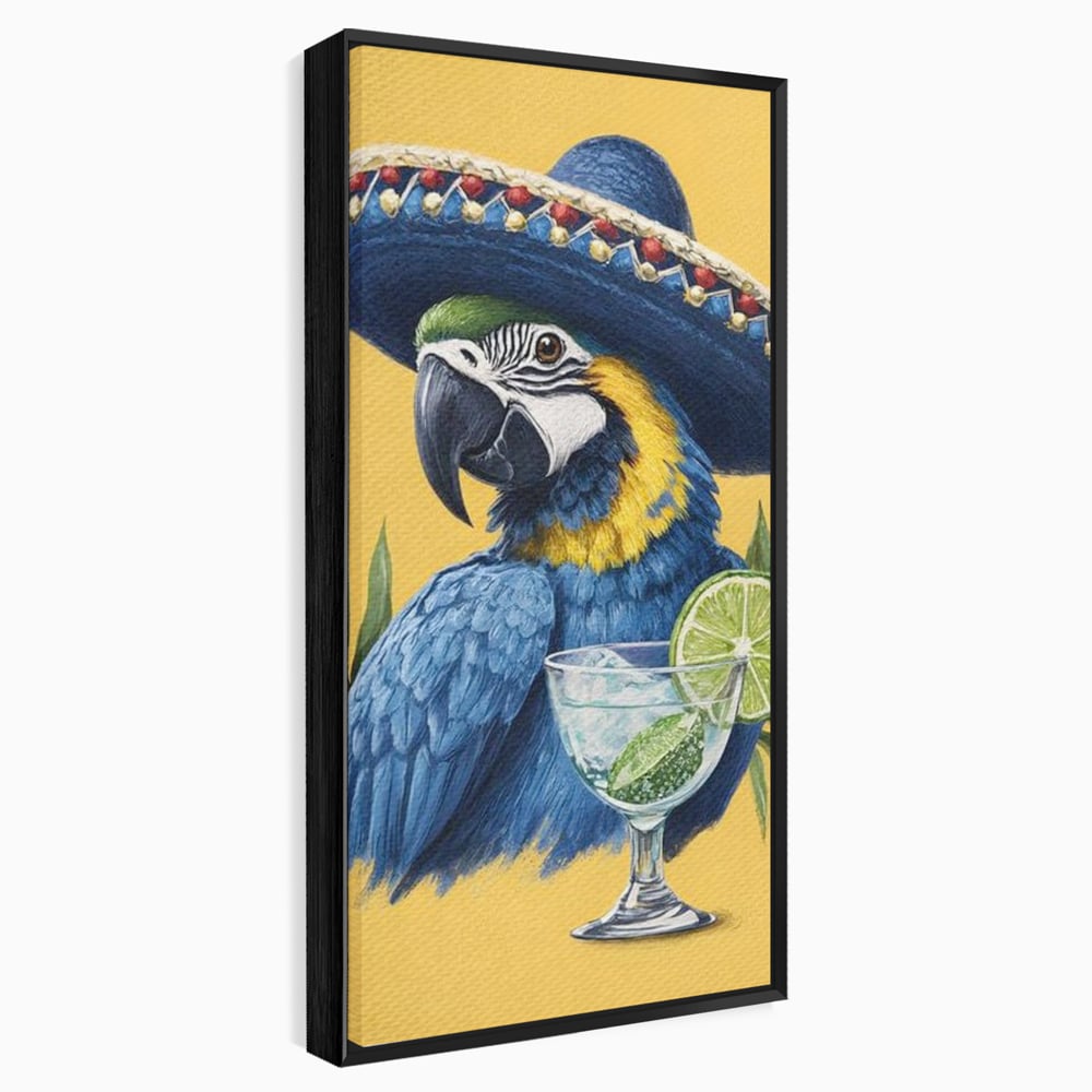 Tablou Canvas Premium, LuxCanva® N1006, Aroma Tropicelor, Cocktail, Mojito, Party, Pahar, Papagal, Sombrero, Tropical, Lime, Bar, Vacanta, Restaurant, Bucatarie