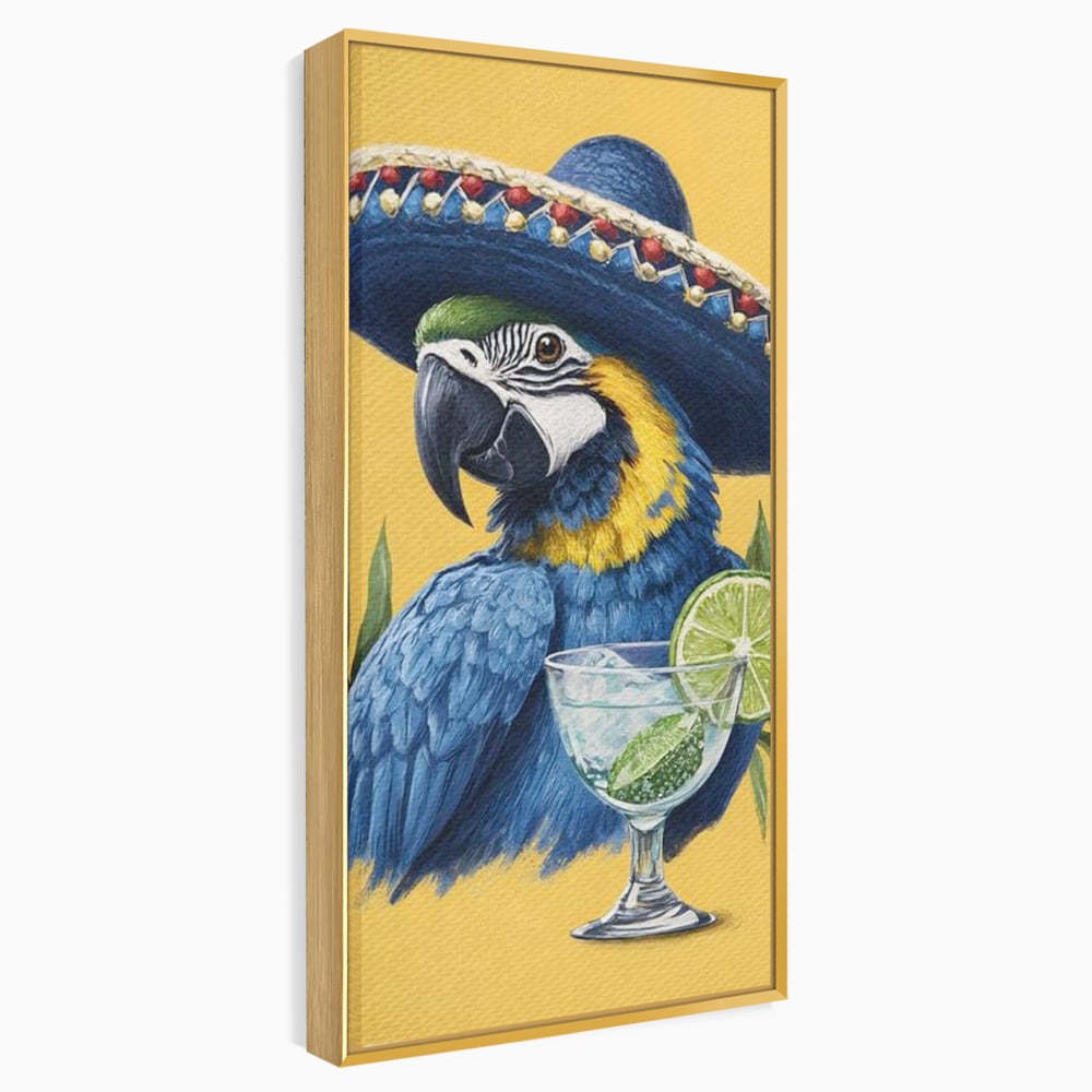 Tablou Canvas Premium, LuxCanva® N1006, Aroma Tropicelor, Cocktail, Mojito, Party, Pahar, Papagal, Sombrero, Tropical, Lime, Bar, Vacanta, Restaurant, Bucatarie