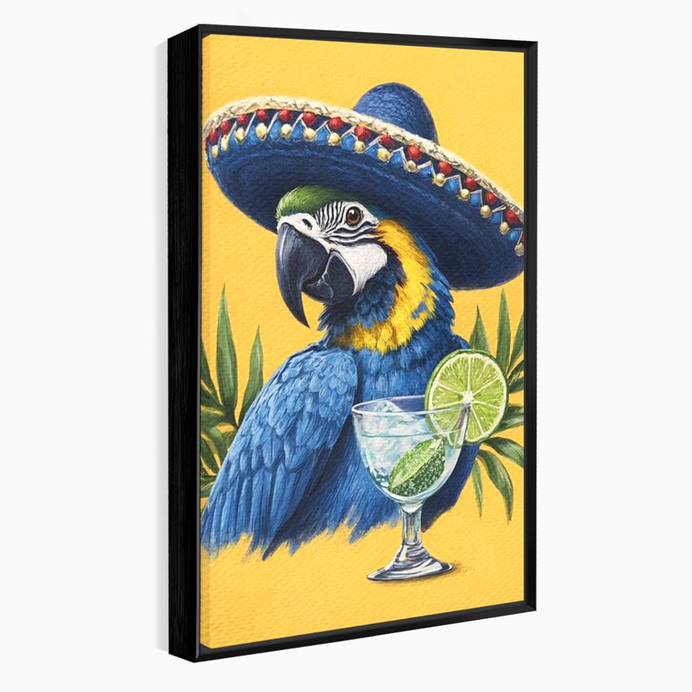 Tablou Canvas Premium, LuxCanva® N1006, Aroma Tropicelor, Cocktail, Mojito, Party, Pahar, Papagal, Sombrero, Tropical, Lime, Bar, Vacanta, Restaurant, Bucatarie