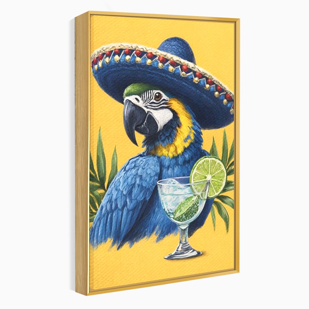 Tablou Canvas Premium, LuxCanva® N1006, Aroma Tropicelor, Cocktail, Mojito, Party, Pahar, Papagal, Sombrero, Tropical, Lime, Bar, Vacanta, Restaurant, Bucatarie