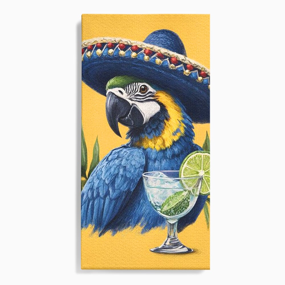 Tablou Canvas Premium, LuxCanva® N1006, Aroma Tropicelor, Cocktail, Mojito, Party, Pahar, Papagal, Sombrero, Tropical, Lime, Bar, Vacanta, Restaurant, Bucatarie