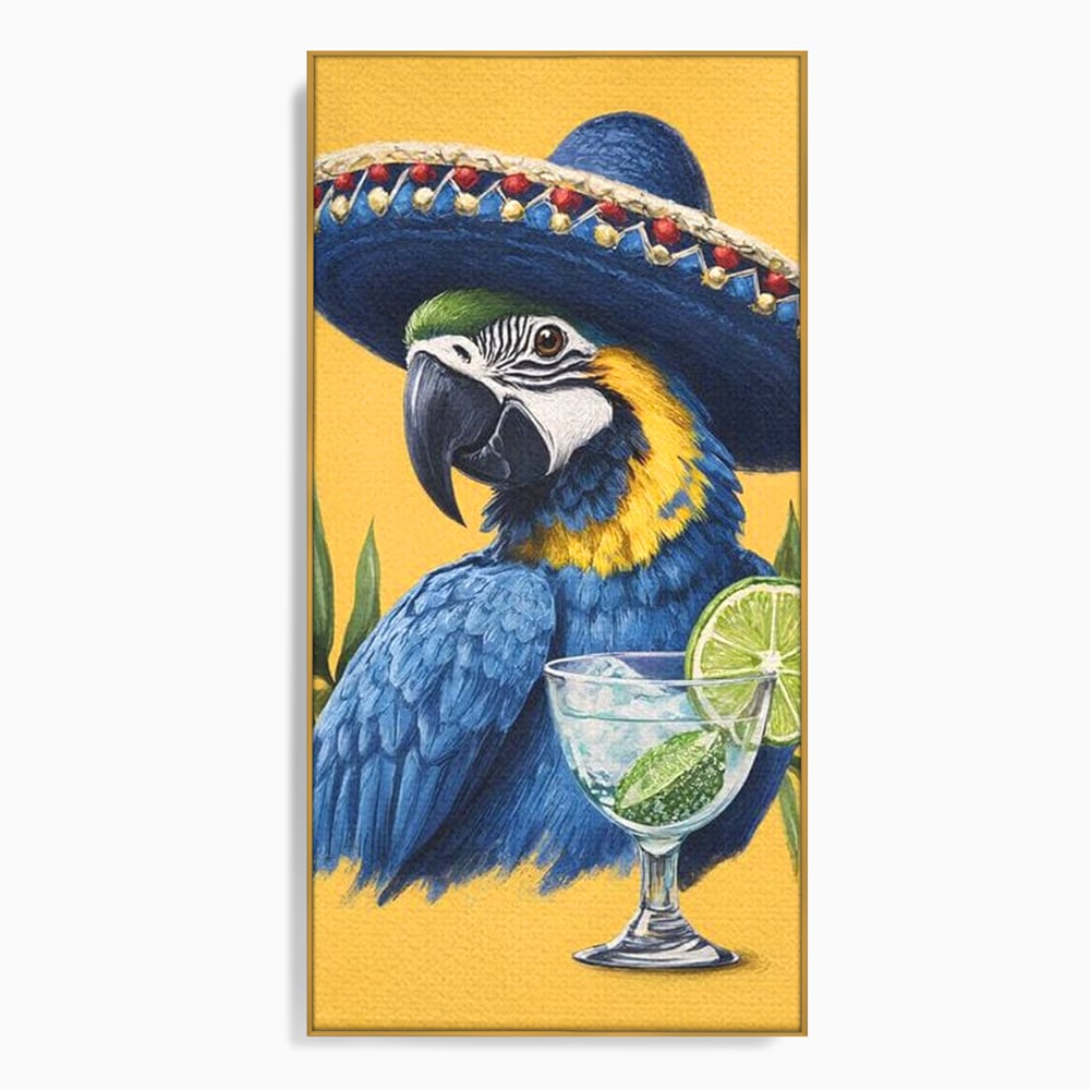 Tablou Canvas Premium, LuxCanva® N1006, Aroma Tropicelor, Cocktail, Mojito, Party, Pahar, Papagal, Sombrero, Tropical, Lime, Bar, Vacanta, Restaurant, Bucatarie