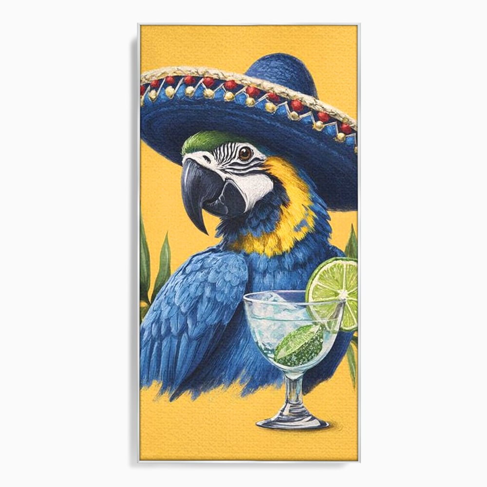 Tablou Canvas Premium, LuxCanva® N1006, Aroma Tropicelor, Cocktail, Mojito, Party, Pahar, Papagal, Sombrero, Tropical, Lime, Bar, Vacanta, Restaurant, Bucatarie