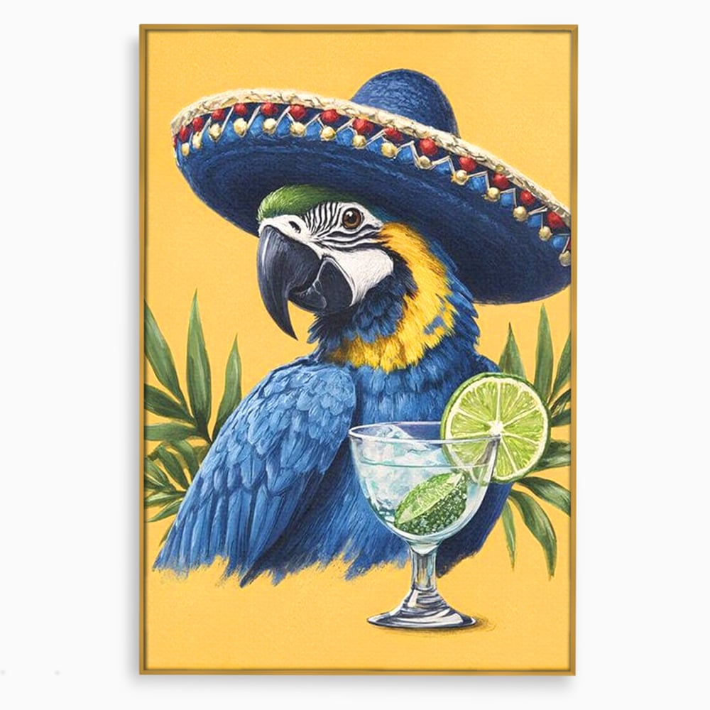 Tablou Canvas Premium, LuxCanva® N1006, Aroma Tropicelor, Cocktail, Mojito, Party, Pahar, Papagal, Sombrero, Tropical, Lime, Bar, Vacanta, Restaurant, Bucatarie