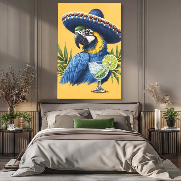 Tablou Canvas Premium, LuxCanva® N1006, Aroma Tropicelor, Cocktail, Mojito, Party, Pahar, Papagal, Sombrero, Tropical, Lime, Bar, Vacanta, Restaurant, Bucatarie