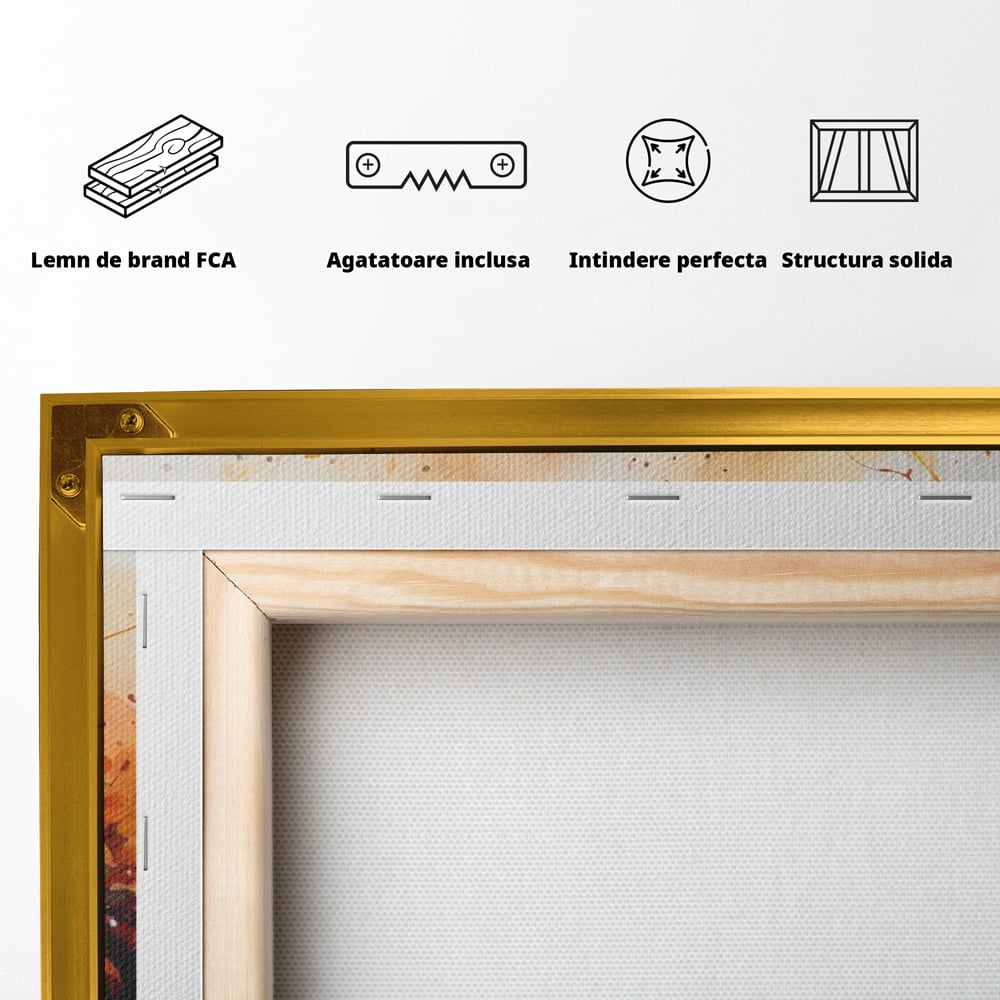 Tablou Canvas Premium, LuxCanva® N1007, Poveste la Cafea, Cesti, Lingurita, Toamna, Frunze, Dimineata, Cappuccino, Savoare, Bar, Cafenea, Restaurant, Bucatarie
