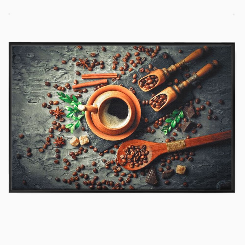 Tablou Canvas Premium, LuxCanva® N1008, Dimineti Aromate, Espresso, Boabe, Cafea, Ceasca, Scortisoara, Aroma, Savoare, Traditie, Lemn, Cafenea, Restaurant, Bucatarie