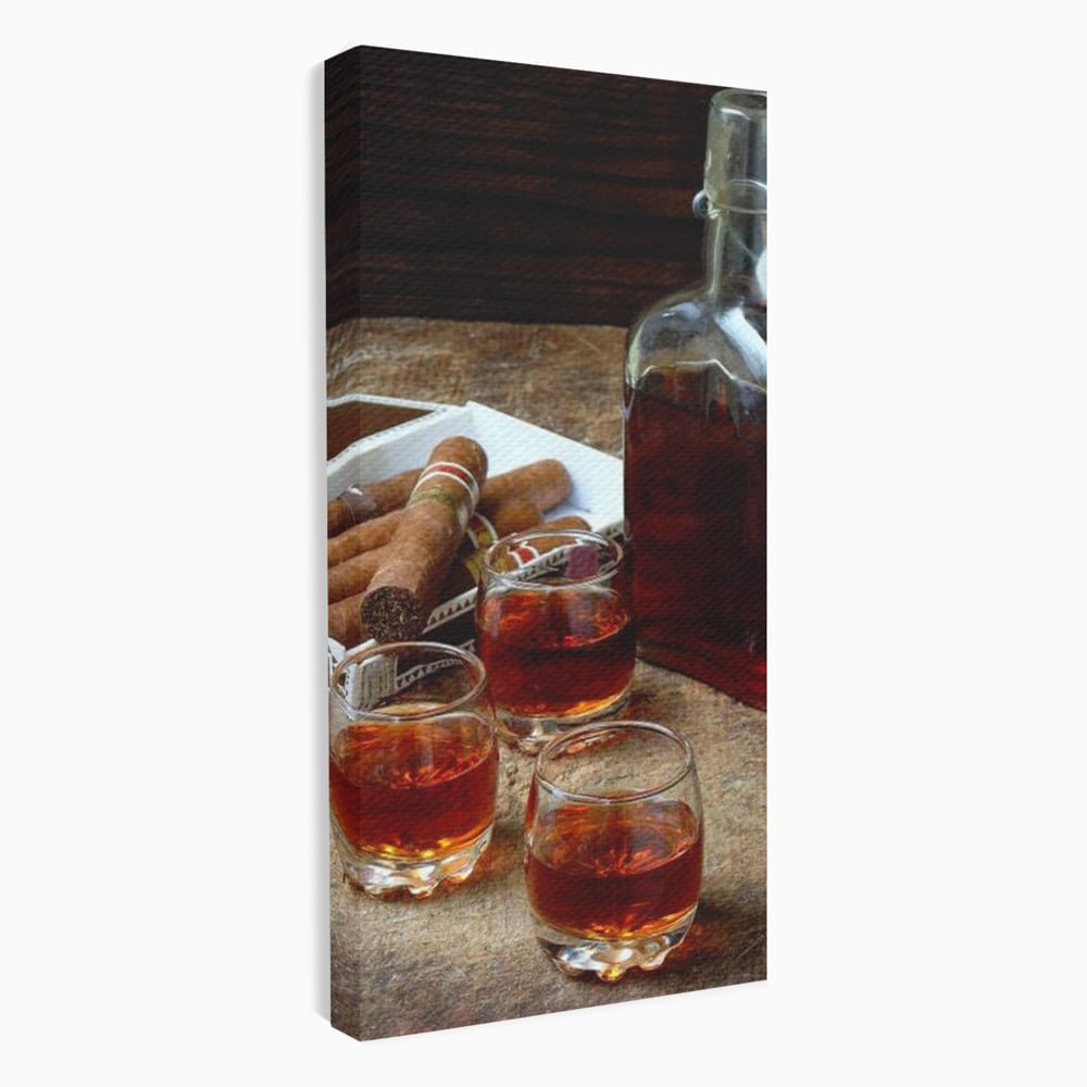 Tablou Canvas Premium, LuxCanva® N1009, Arta Degustarii, Coniac, Trabuc, Pahare, Bautura, Sticla, Elegant, Barbatesc, Clasic, Vintage, Bar, Restaurant, Bucatarie
