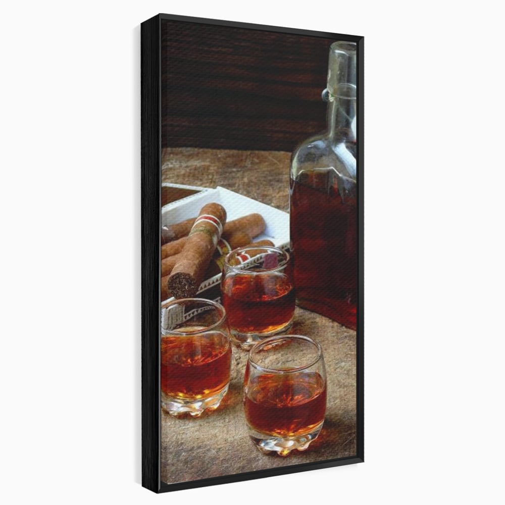 Tablou Canvas Premium, LuxCanva® N1009, Arta Degustarii, Coniac, Trabuc, Pahare, Bautura, Sticla, Elegant, Barbatesc, Clasic, Vintage, Bar, Restaurant, Bucatarie
