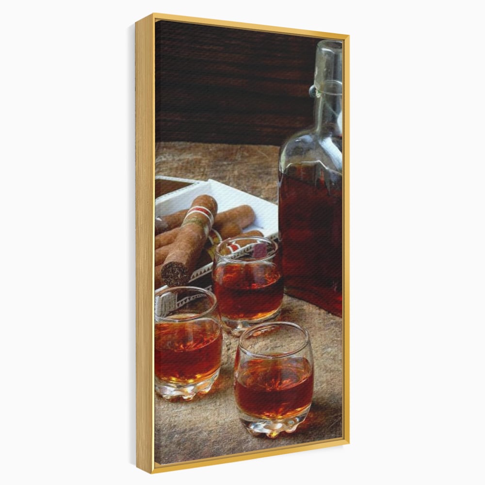 Tablou Canvas Premium, LuxCanva® N1009, Arta Degustarii, Coniac, Trabuc, Pahare, Bautura, Sticla, Elegant, Barbatesc, Clasic, Vintage, Bar, Restaurant, Bucatarie