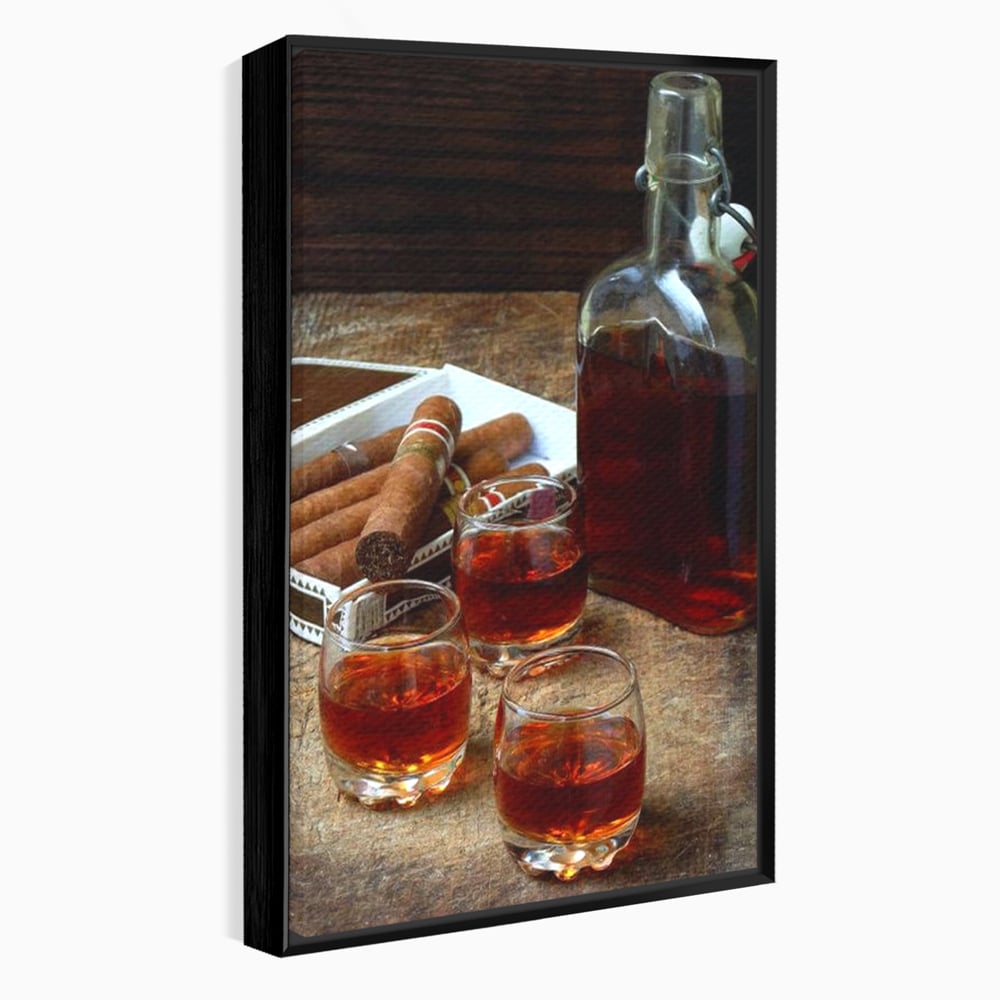 Tablou Canvas Premium, LuxCanva® N1009, Arta Degustarii, Coniac, Trabuc, Pahare, Bautura, Sticla, Elegant, Barbatesc, Clasic, Vintage, Bar, Restaurant, Bucatarie