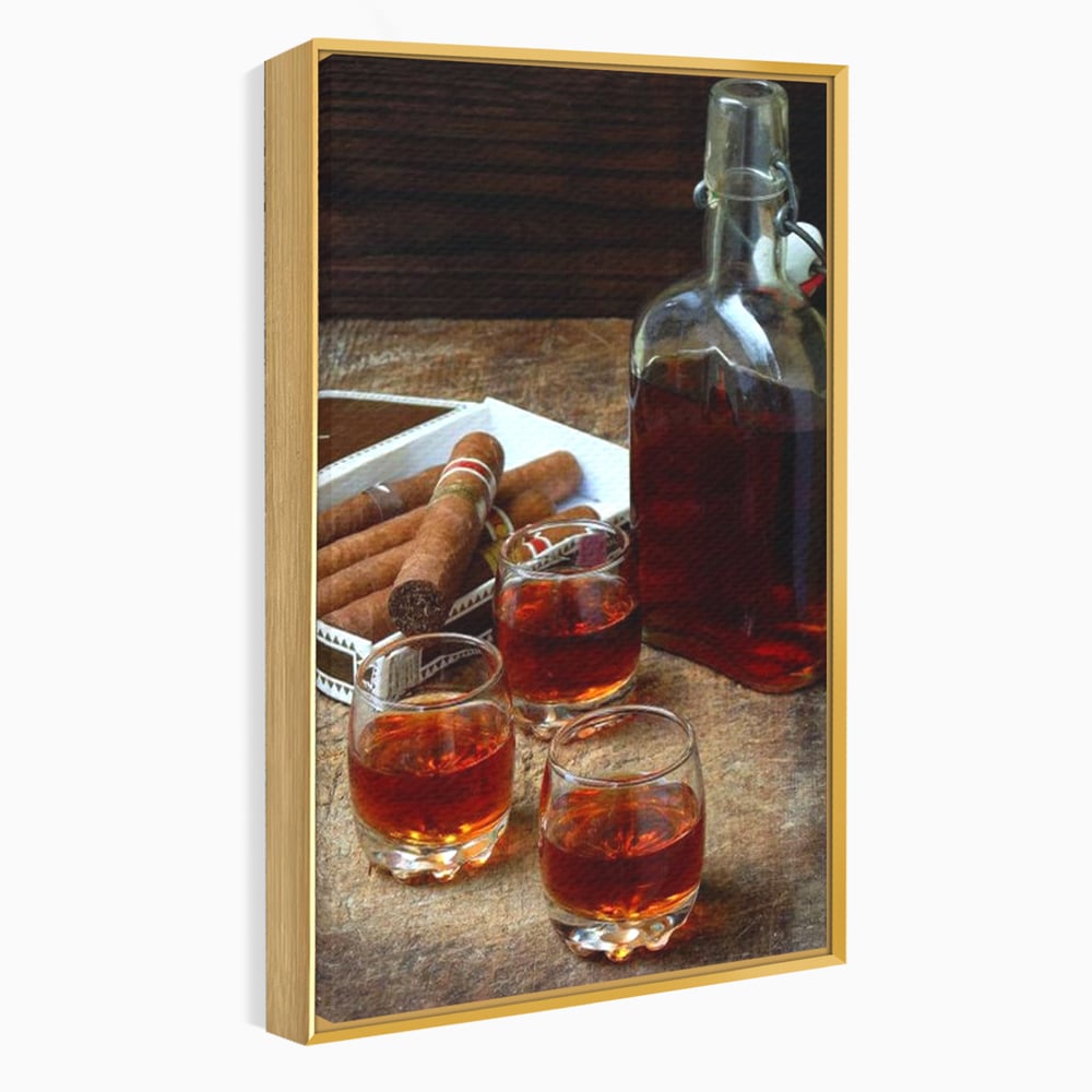 Tablou Canvas Premium, LuxCanva® N1009, Arta Degustarii, Coniac, Trabuc, Pahare, Bautura, Sticla, Elegant, Barbatesc, Clasic, Vintage, Bar, Restaurant, Bucatarie