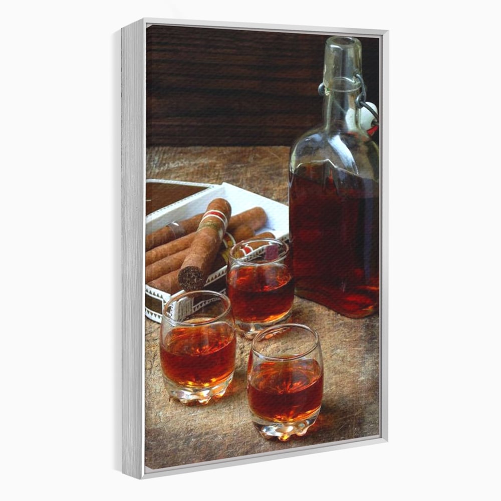 Tablou Canvas Premium, LuxCanva® N1009, Arta Degustarii, Coniac, Trabuc, Pahare, Bautura, Sticla, Elegant, Barbatesc, Clasic, Vintage, Bar, Restaurant, Bucatarie