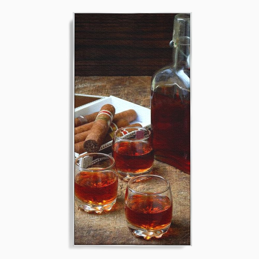 Tablou Canvas Premium, LuxCanva® N1009, Arta Degustarii, Coniac, Trabuc, Pahare, Bautura, Sticla, Elegant, Barbatesc, Clasic, Vintage, Bar, Restaurant, Bucatarie