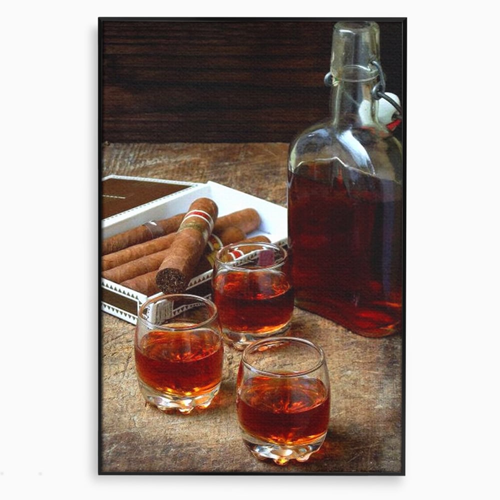 Tablou Canvas Premium, LuxCanva® N1009, Arta Degustarii, Coniac, Trabuc, Pahare, Bautura, Sticla, Elegant, Barbatesc, Clasic, Vintage, Bar, Restaurant, Bucatarie