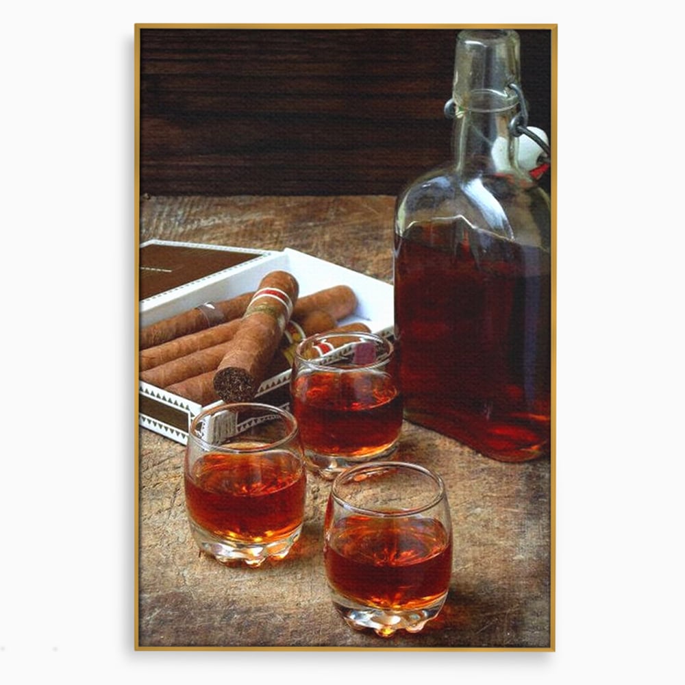 Tablou Canvas Premium, LuxCanva® N1009, Arta Degustarii, Coniac, Trabuc, Pahare, Bautura, Sticla, Elegant, Barbatesc, Clasic, Vintage, Bar, Restaurant, Bucatarie