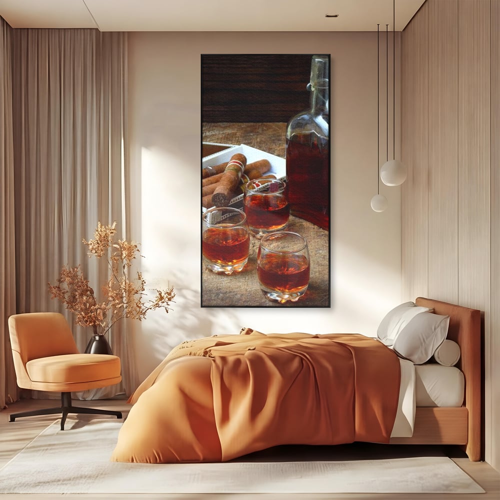 Tablou Canvas Premium, LuxCanva® N1009, Arta Degustarii, Coniac, Trabuc, Pahare, Bautura, Sticla, Elegant, Barbatesc, Clasic, Vintage, Bar, Restaurant, Bucatarie