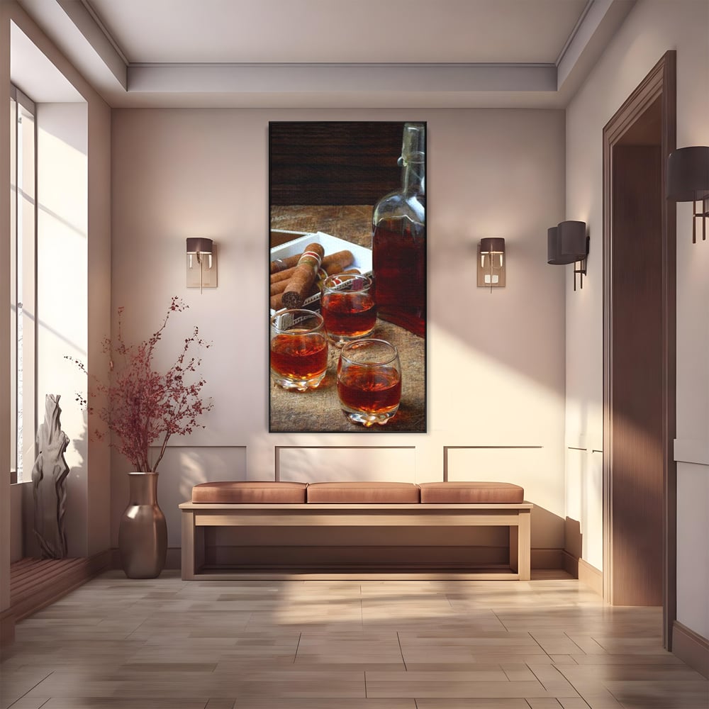 Tablou Canvas Premium, LuxCanva® N1009, Arta Degustarii, Coniac, Trabuc, Pahare, Bautura, Sticla, Elegant, Barbatesc, Clasic, Vintage, Bar, Restaurant, Bucatarie