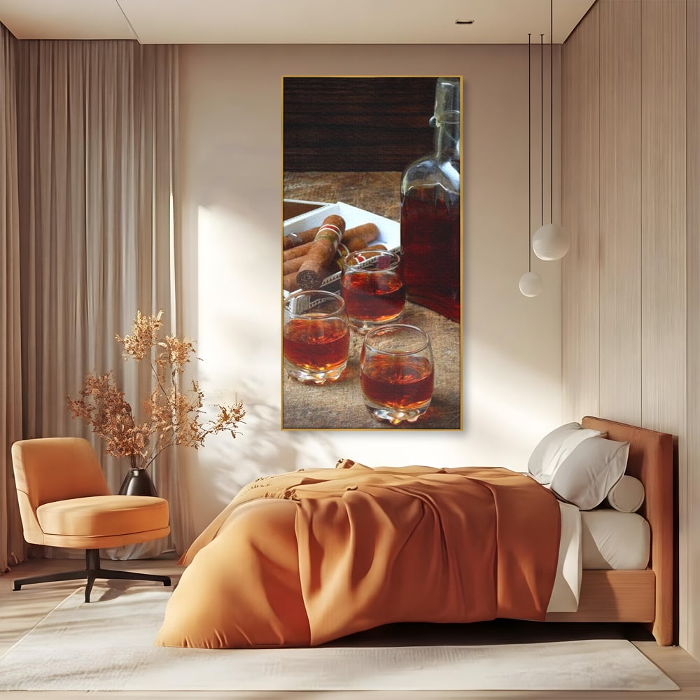 Tablou Canvas Premium, LuxCanva® N1009, Arta Degustarii, Coniac, Trabuc, Pahare, Bautura, Sticla, Elegant, Barbatesc, Clasic, Vintage, Bar, Restaurant, Bucatarie