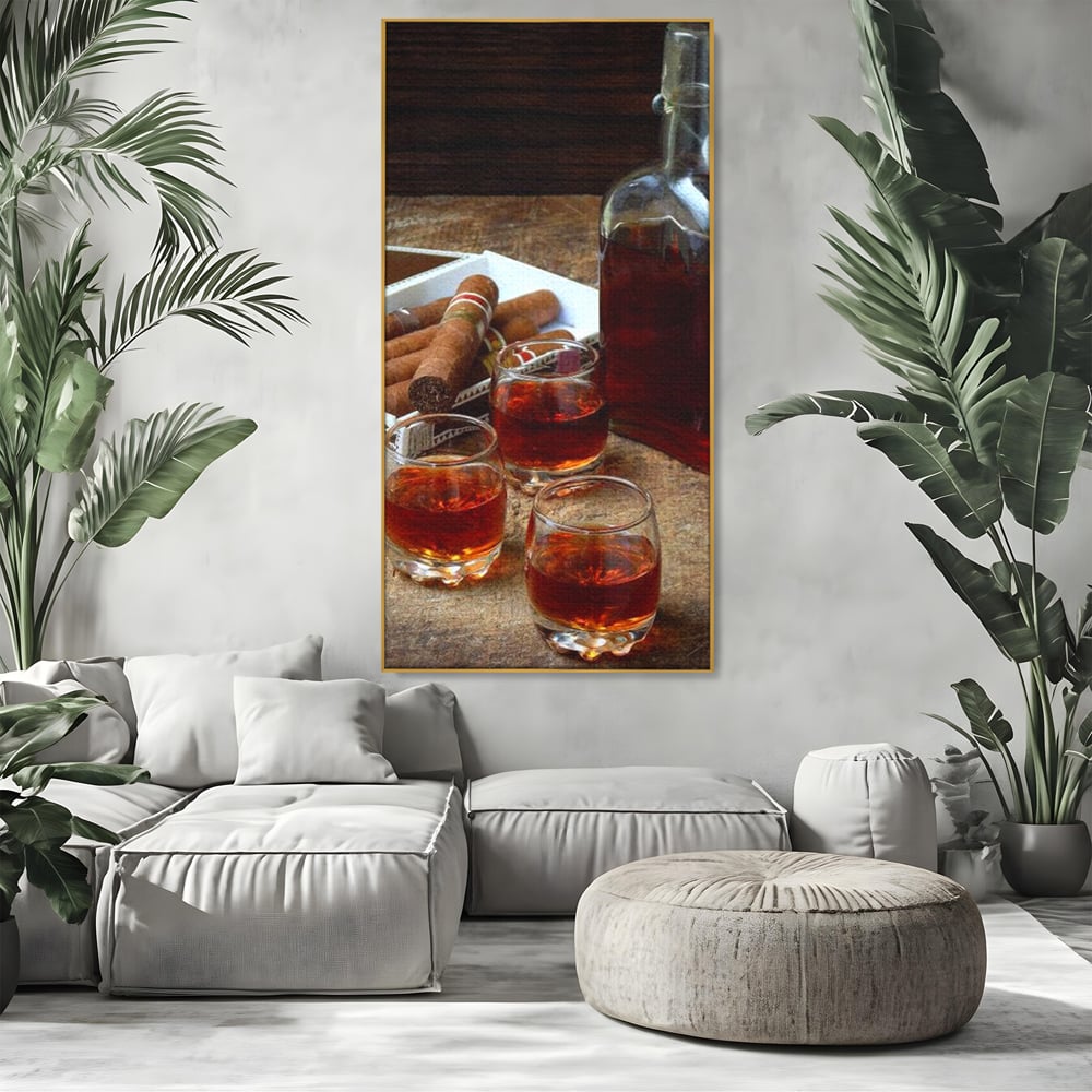 Tablou Canvas Premium, LuxCanva® N1009, Arta Degustarii, Coniac, Trabuc, Pahare, Bautura, Sticla, Elegant, Barbatesc, Clasic, Vintage, Bar, Restaurant, Bucatarie