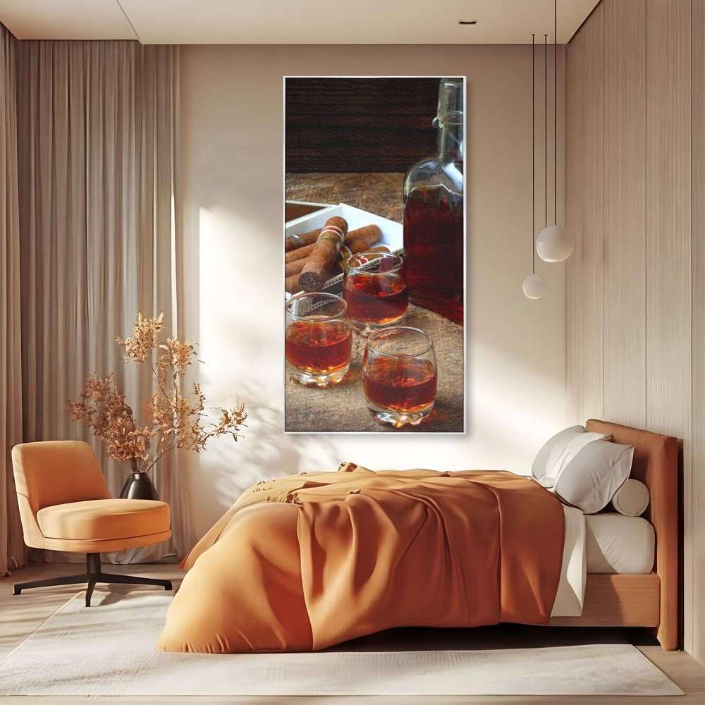 Tablou Canvas Premium, LuxCanva® N1009, Arta Degustarii, Coniac, Trabuc, Pahare, Bautura, Sticla, Elegant, Barbatesc, Clasic, Vintage, Bar, Restaurant, Bucatarie