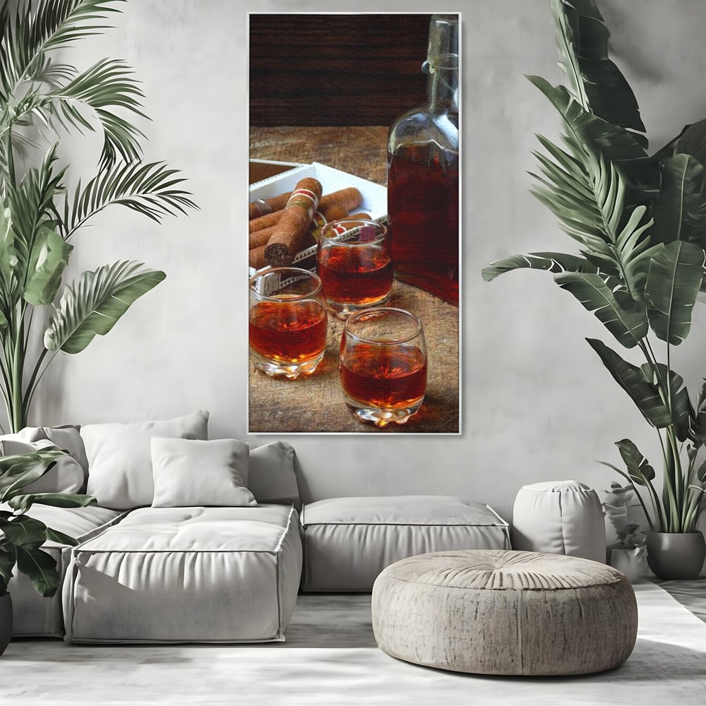 Tablou Canvas Premium, LuxCanva® N1009, Arta Degustarii, Coniac, Trabuc, Pahare, Bautura, Sticla, Elegant, Barbatesc, Clasic, Vintage, Bar, Restaurant, Bucatarie