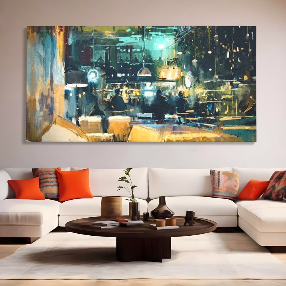 Tablou Canvas Premium, LuxCanva® N1010, Abendessen in der Altstadt, Location, Lichter, Essen, Atmosphäre, Nacht, Urban, Kulinarisch, Romantisch, Kneipe, Lounge, Bar, Restaurant, Küche