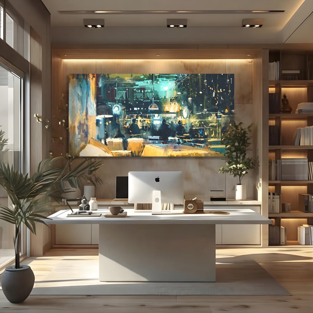 Tablou Canvas Premium, LuxCanva® N1010, Abendessen in der Altstadt, Location, Lichter, Essen, Atmosphäre, Nacht, Urban, Kulinarisch, Romantisch, Kneipe, Lounge, Bar, Restaurant, Küche