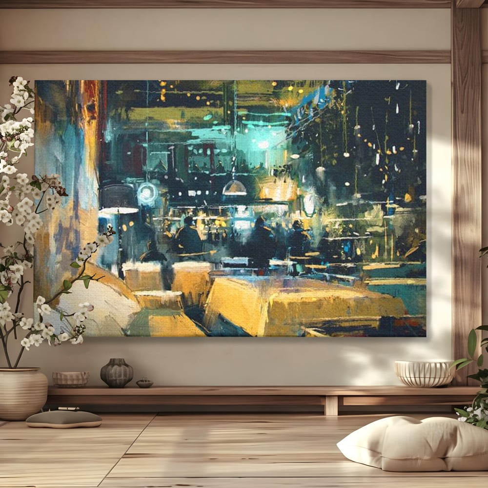 Tablou Canvas Premium, LuxCanva® N1010, Abendessen in der Altstadt, Location, Lichter, Essen, Atmosphäre, Nacht, Urban, Kulinarisch, Romantisch, Kneipe, Lounge, Bar, Restaurant, Küche