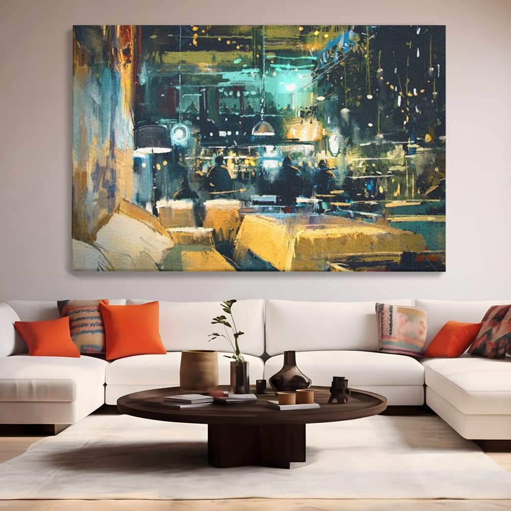 Tablou Canvas Premium, LuxCanva® N1010, Abendessen in der Altstadt, Location, Lichter, Essen, Atmosphäre, Nacht, Urban, Kulinarisch, Romantisch, Kneipe, Lounge, Bar, Restaurant, Küche