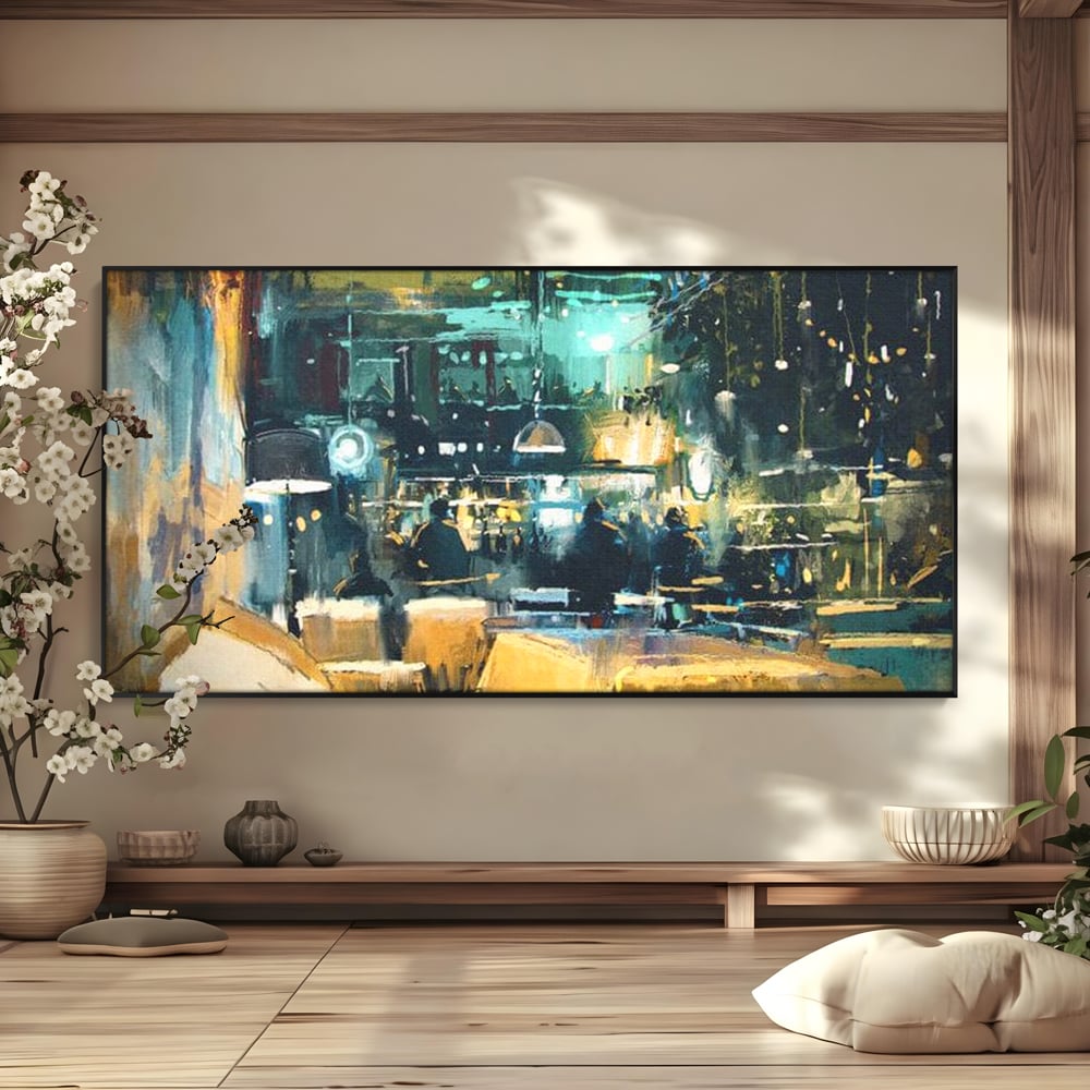 Tablou Canvas Premium, LuxCanva® N1010, Abendessen in der Altstadt, Location, Lichter, Essen, Atmosphäre, Nacht, Urban, Kulinarisch, Romantisch, Kneipe, Lounge, Bar, Restaurant, Küche